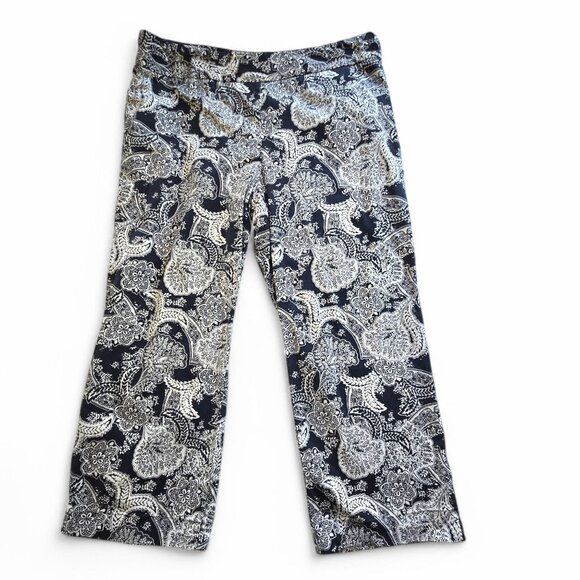 Ann Taylor Pants - Ann Taylor Womens Paisley Cropped Capri Pant Navy Blue/White Side Zipper Size 12